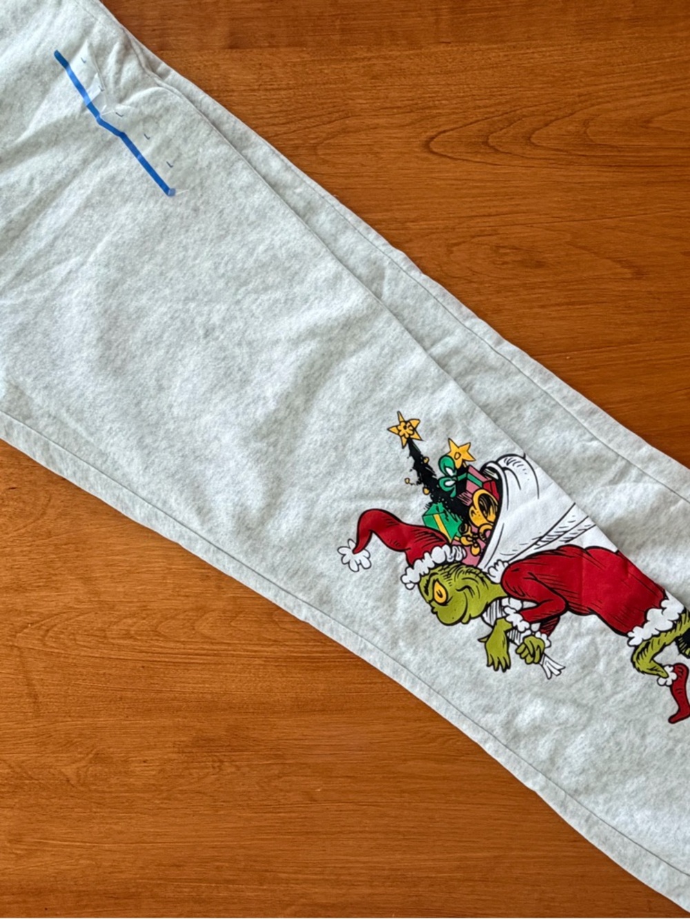 Gray Grinch Holiday Sweatpants with Red & Green Print